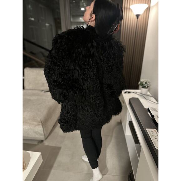 Tibetan Lamb‎ fur Women’s Black Fur Coat  Sz M Glam Regency Mob Wife Hip Length - Picture 14 of 14